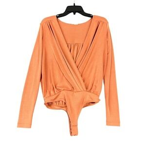 Free People Intimately Wrap Bodysuit Women M Long Sleeve Stretchy Fitted‎